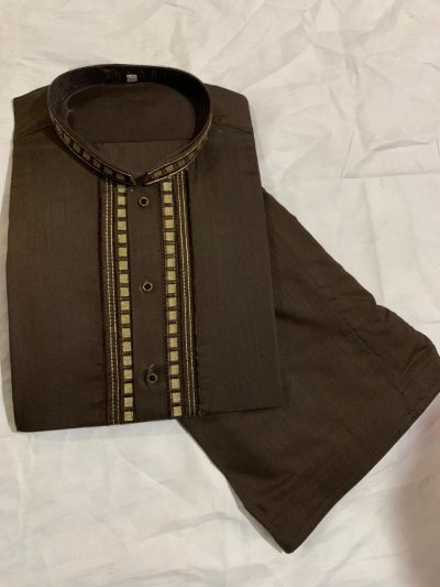 Maloki Striped Collar Kurta with Shalwar