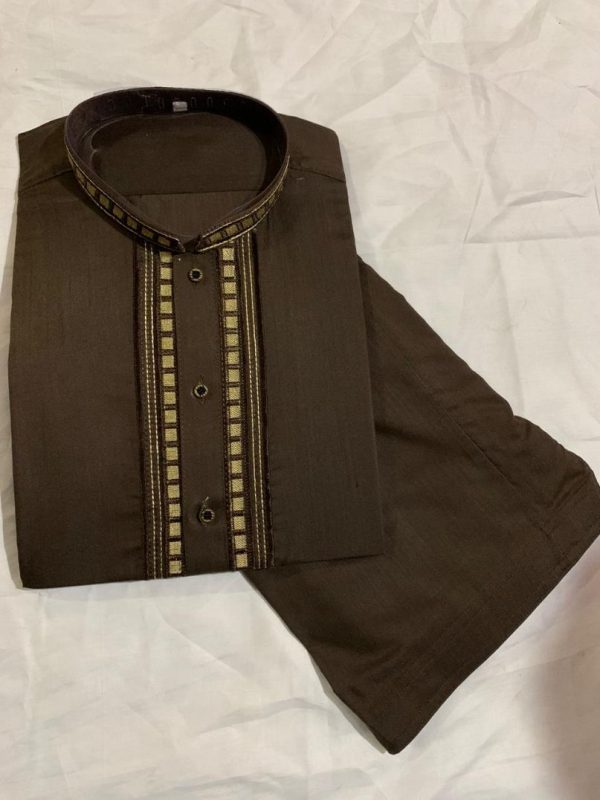 Maloki Striped Collar Kurta with Shalwar