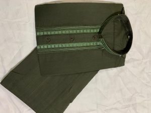 Maloki Striped Collar Kurta with Shalwar