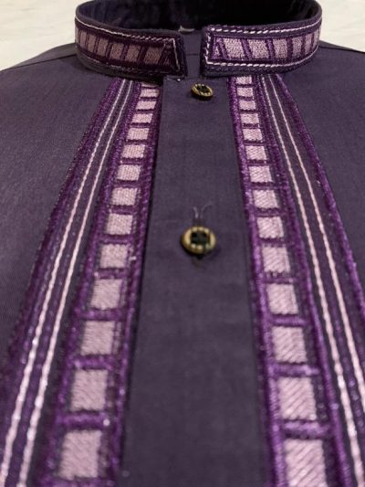 Maloki Striped Collar Kurta with Shalwar