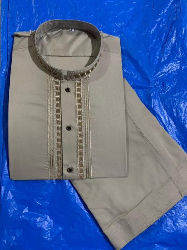 Maloki Striped Collar Kurta with Shalwar