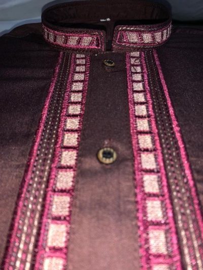 Maloki Striped Collar Kurta with Shalwar