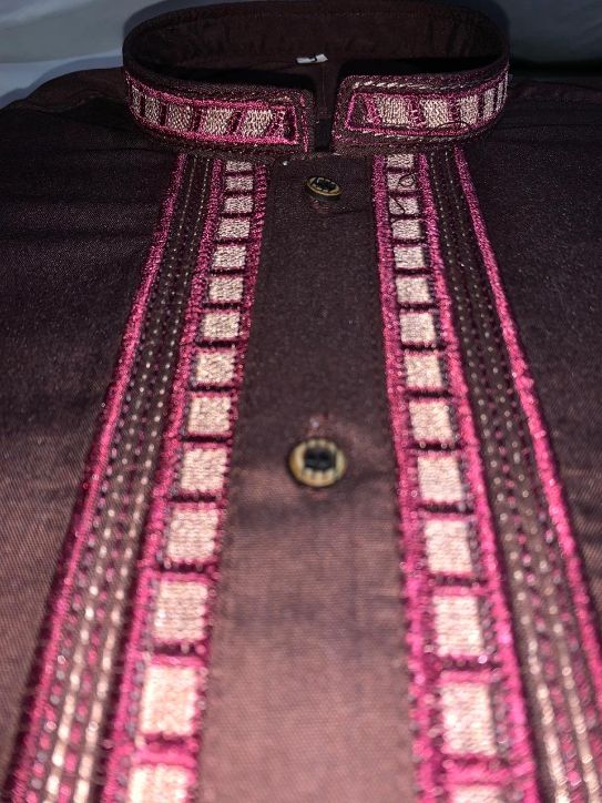 Maloki Striped Collar Kurta with Shalwar