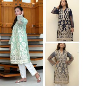 Kishmish Khaas Embroidered Net Sleeves Kurti