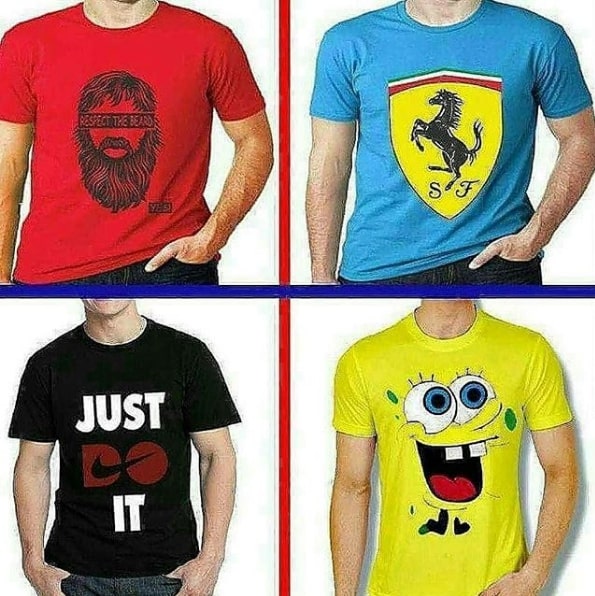 Pack Of 4 T-Shirt (Ferrari, Respect The Beard, Just Do It & Smiling Spongebob)