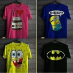 Pack Of 4 T-Shirt (I Love Nutella, Smiling Spongebob, Batman Logo & Minions)