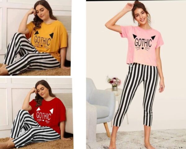 Gothic Printed T-Shirt With Striped Trouser Night Dress