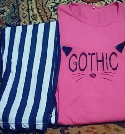 Gothic Printed T-Shirt With Striped Trouser Night Dress