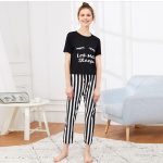 Let Me Sleep Printed T-shirts With Striped Trouser Night Dress