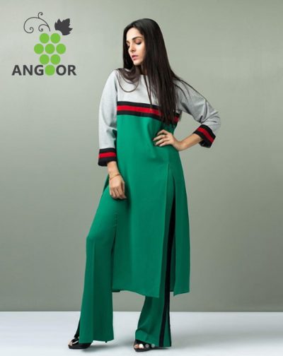 Sea Green Tunic With Ruched Waistline And Lace Detailing