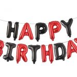 Happy Birthday Foil Balloons In Red And Black Colors