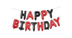 Happy Birthday Foil Balloons In Red And Black Colors