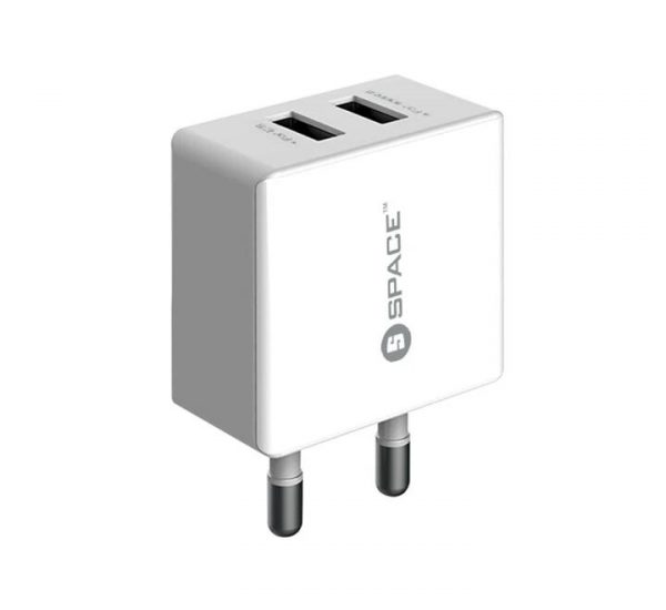 Space WC-102 Dual Port USB 2.4A Wall Charger With Lightning Cable Space WC-102 Dual Port USB 2.4A Wall Charger With Lightning Cable