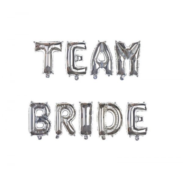 Team Bride 9 Letter Silver Foil Balloons
