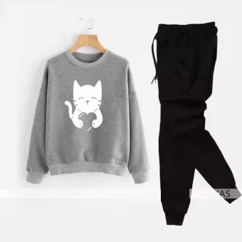 Cute Cat Holding Heart Printed Track Suit