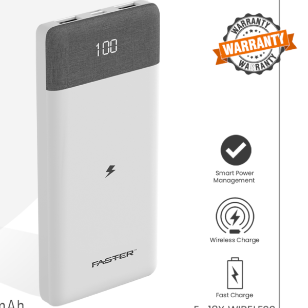 FASTER E-18x PD+ Quick Charge 10000mAh Wireless Power Bank
