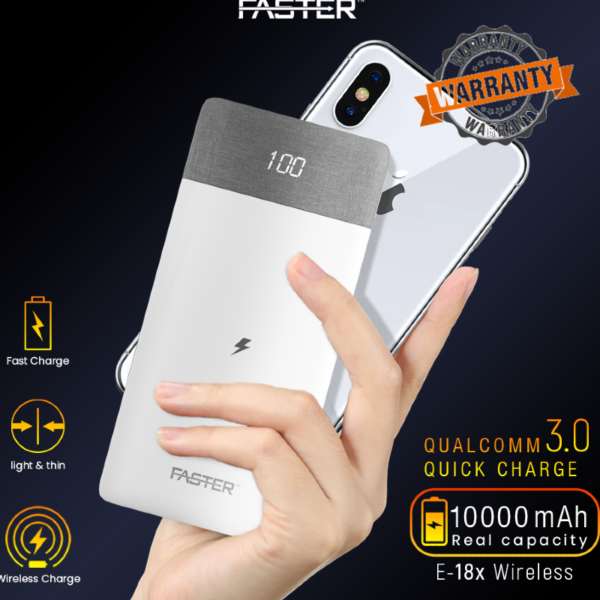 FASTER E-18x PD+ Quick Charge 10000mAh Wireless Power Bank