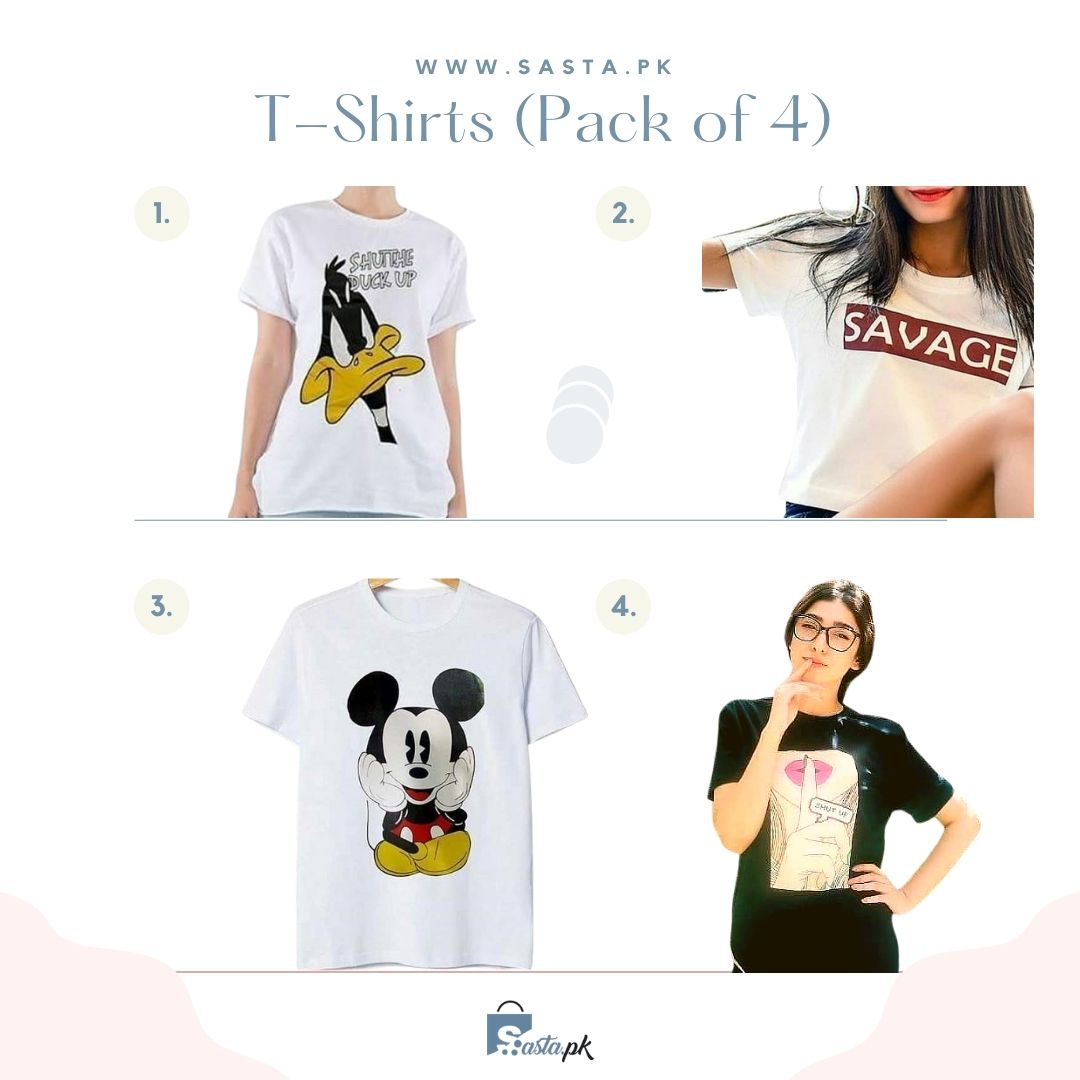Pack Of 4 T-Shirts (Shut Up, Shut The Duck Up, Savage, Mickey)