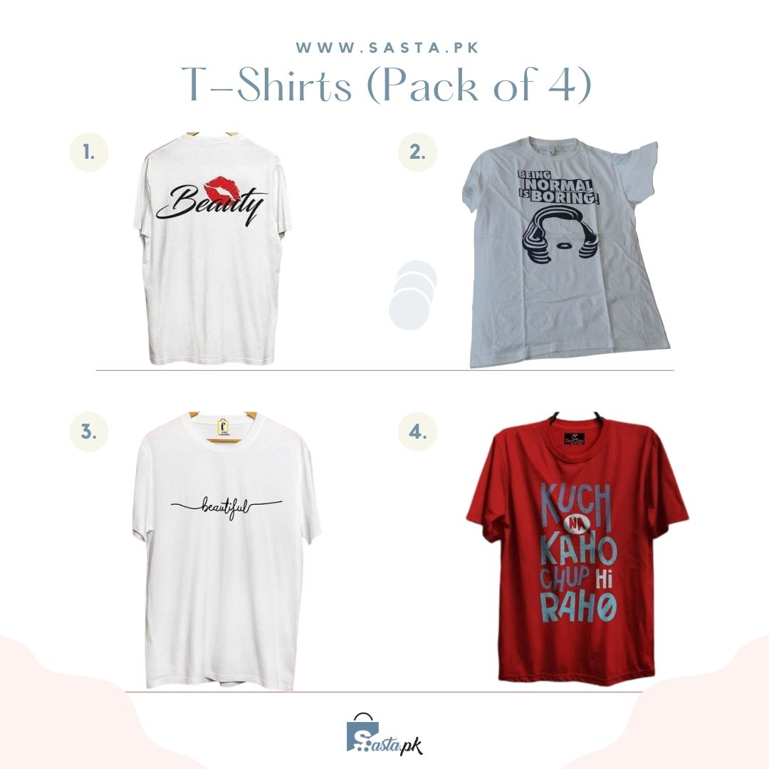 Pack Of 4 T-Shirts (Beauty Lips , Being Normal, Beautiful, Kuch Na Kaho)