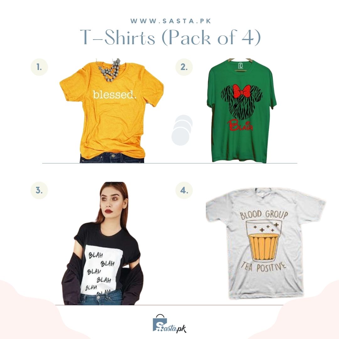 Pack Of 4 T-Shirts (Blair, Blessed, Blood Group, Blah Blah)