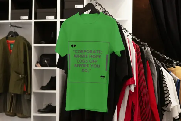 Corporate, where hope logs off before you do T-shirt green