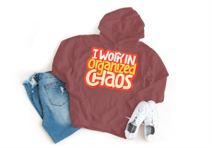 I Work In Organized Chaos Hoodie Medium Red
