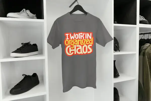 I work in organized chaos T-shirt grey