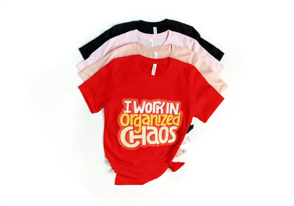 I work in organized chaos T-shirt red
