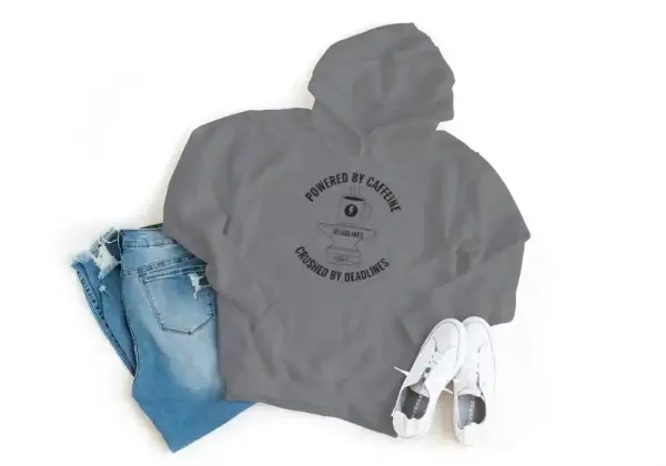 Powered By Caffeine Crushed By Deadlines Hoodie Grey Powered By Caffeine Crushed By Deadlines Hoodie Grey