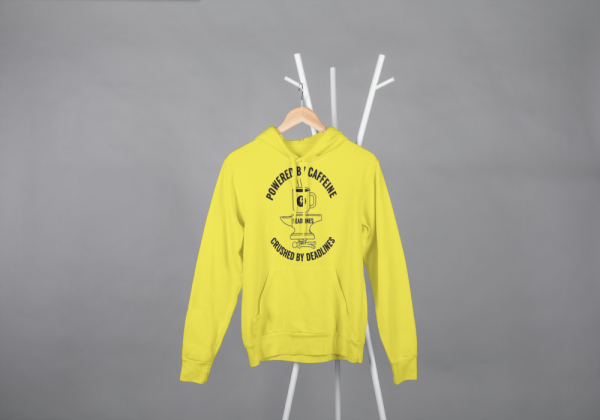 Powered By Caffeine Crushed By Deadlines Hoodie Mustard
