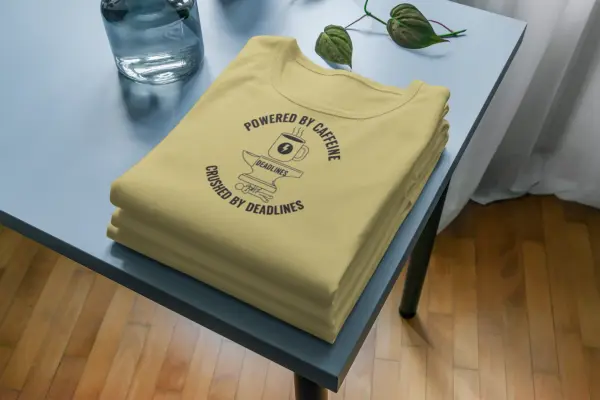 Powered by caffeine, crushed by deadlines T-shirt beige