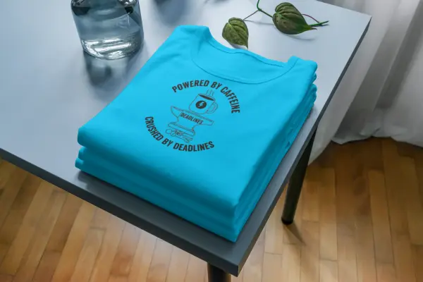 Powered by caffeine, crushed by deadlines T-shirt blue