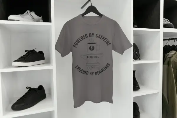 Powered by caffeine, crushed by deadlines T-shirt grey