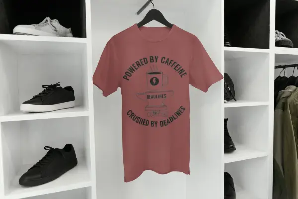 Powered by caffeine, crushed by deadlines T-shirt medium red