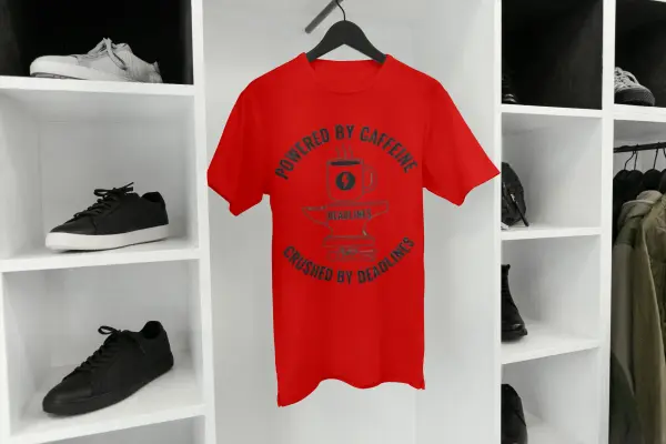 Powered by caffeine, crushed by deadlines T-shirt red