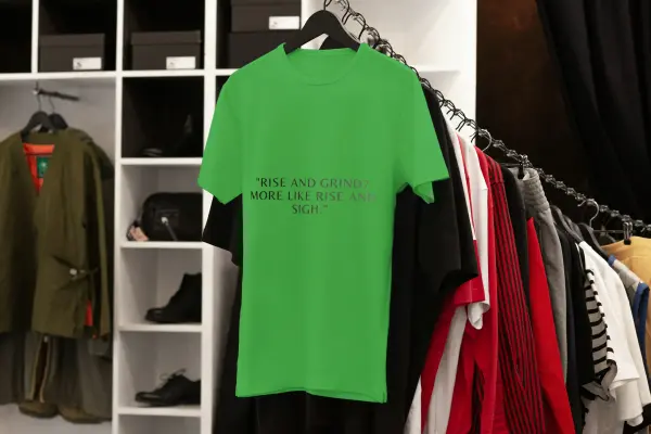 Rise and grind? More like rise and sigh. T-shirt green