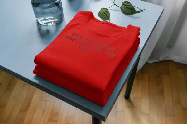 Rise and grind? More like rise and sigh. T-shirt red