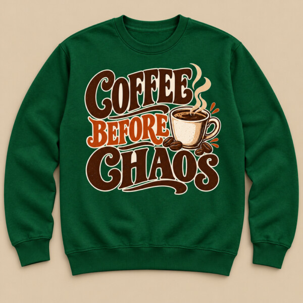 Coffee Before Chaos Sweatshirt Bottle Green