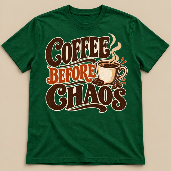 Coffee Before Chaos T-shirt Bottle Green