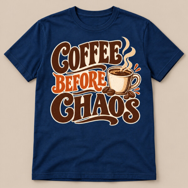 Coffee Before Chaos T-shirt Navy Blue