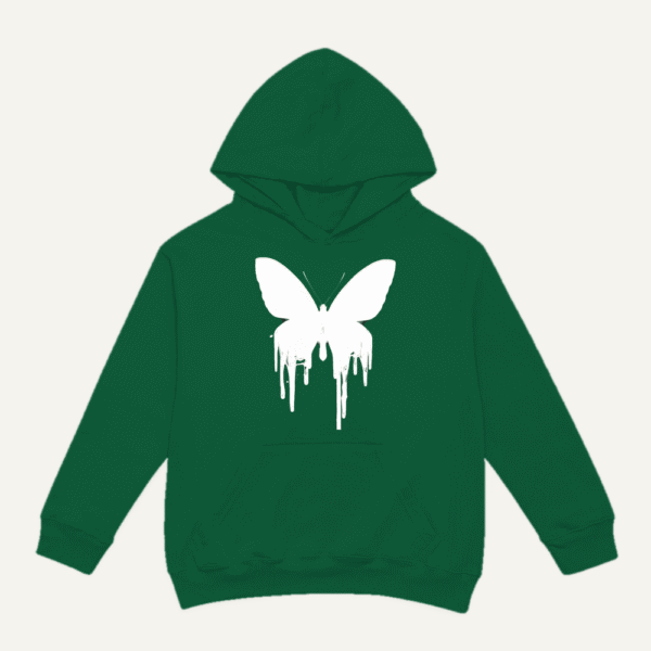 Dripping Butterfly Hoodie Bottle Green