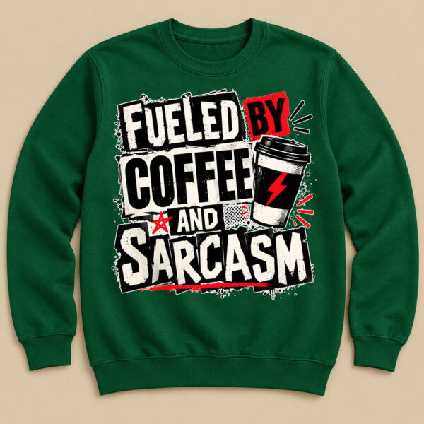 Fueled By Coffee And Sarcasm Sweatshirt Bottle Green