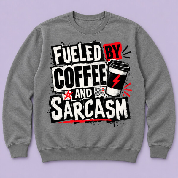 Fueled By Coffee And Sarcasm Sweatshirt Grey