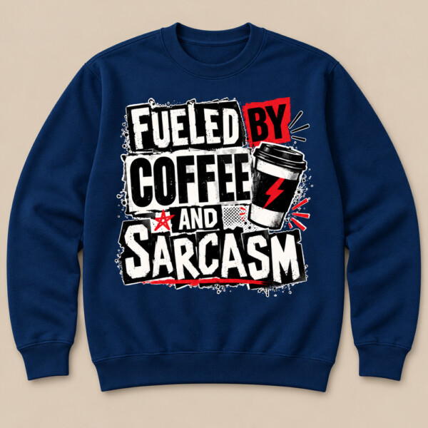 Fueled By Coffee And Sarcasm Sweatshirt Navy Blue