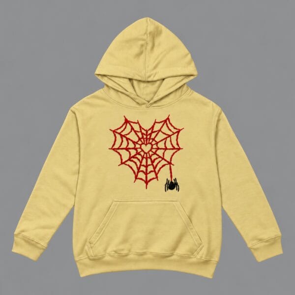 Heart Spider Web Hoodie Beige