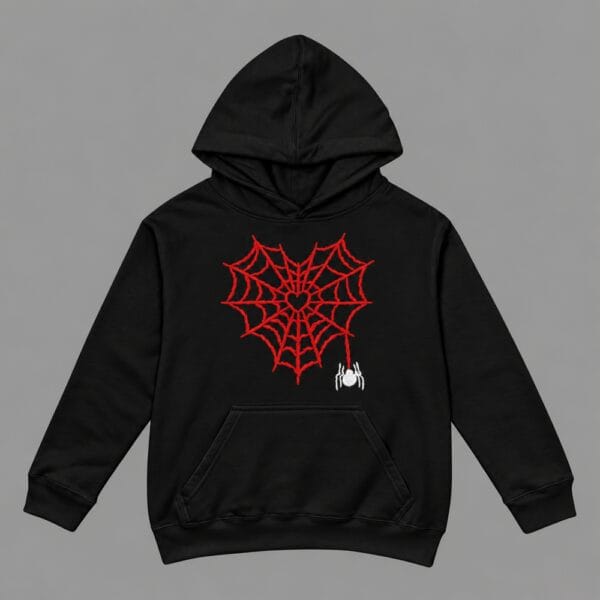 Heart Spider Web Hoodie Black