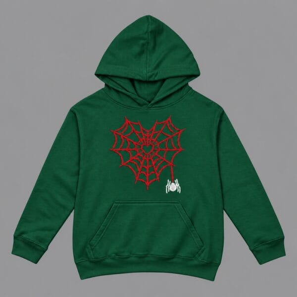 Heart Spider Web Hoodie Bottle Green