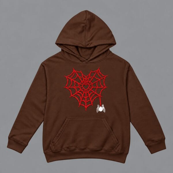 Heart Spider Web Hoodie Chocolate Brown