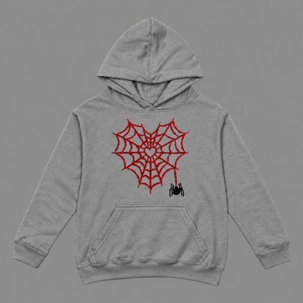 Heart Spider Web Hoodie Grey