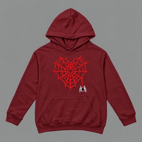Heart Spider Web Hoodie Maroon